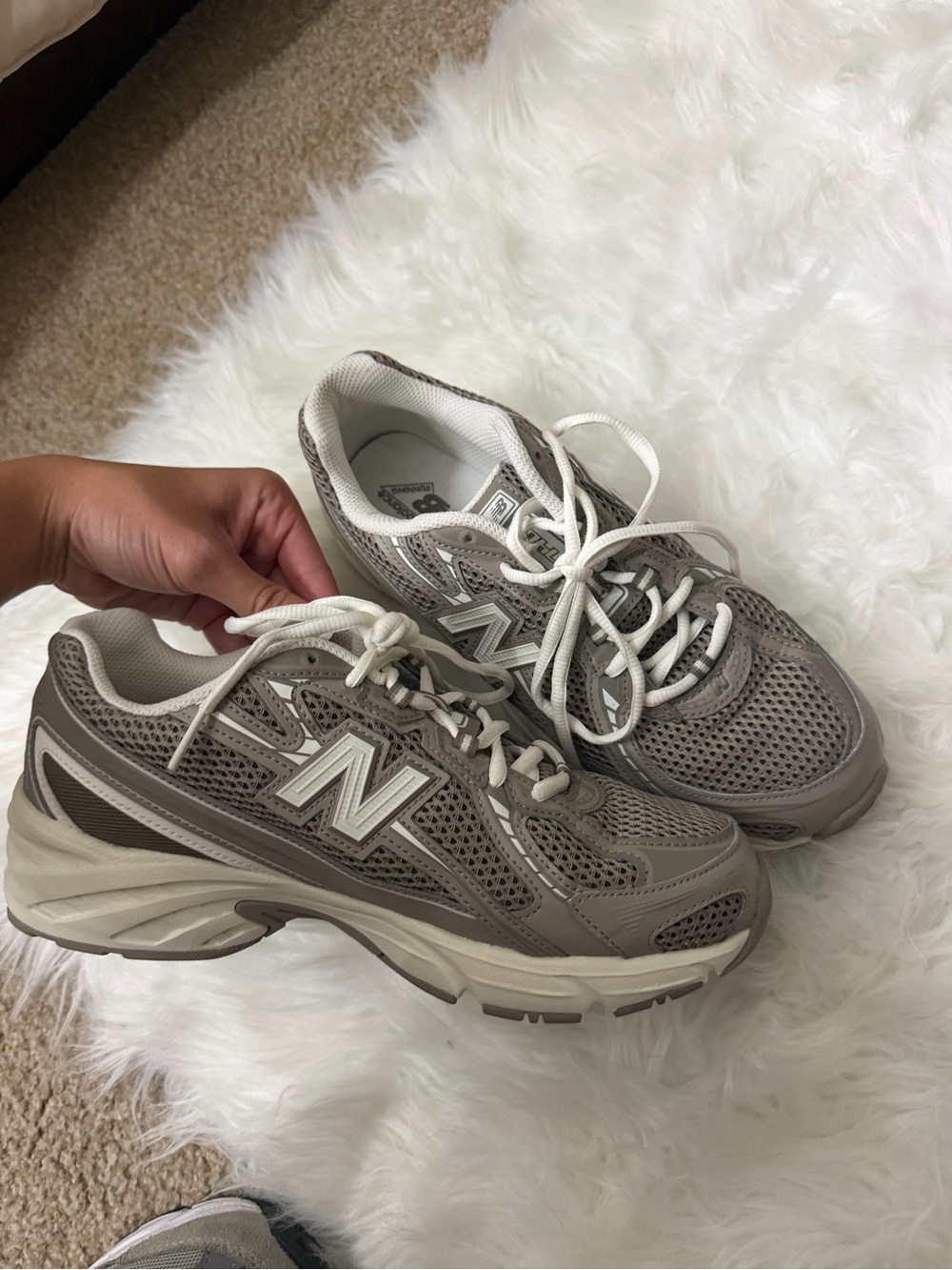 New Balance Women's Taupe and White Mesh Sneakers